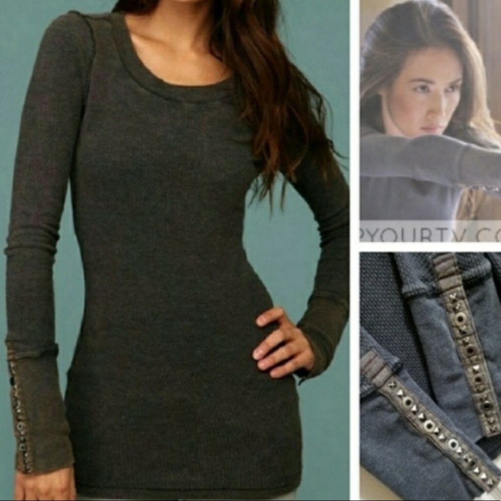 Iconic RARE Free People thermal Waffle Knot Henley Studded Metal Motto Cuff